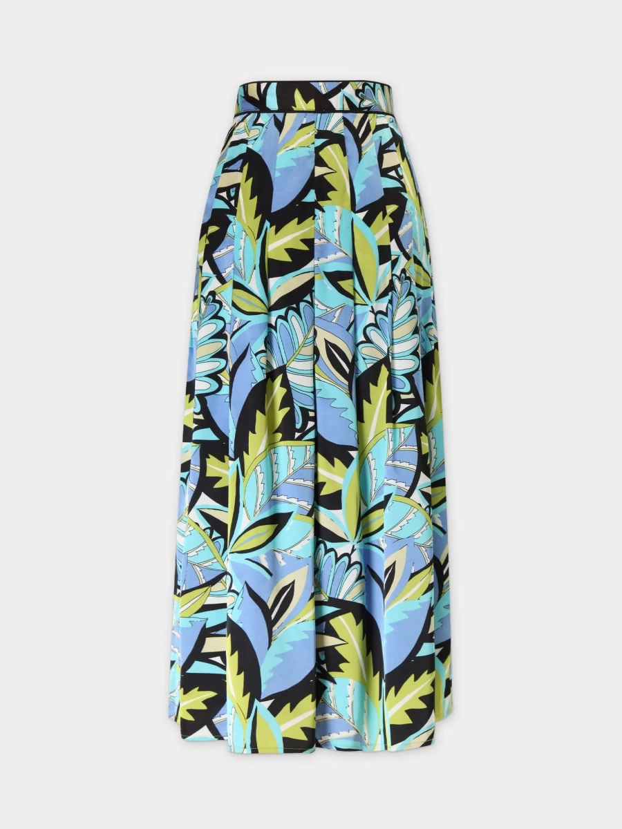 "STELLA & ROSE Women's Green Leaf Pleated Skirt - Stitched Down Hem"