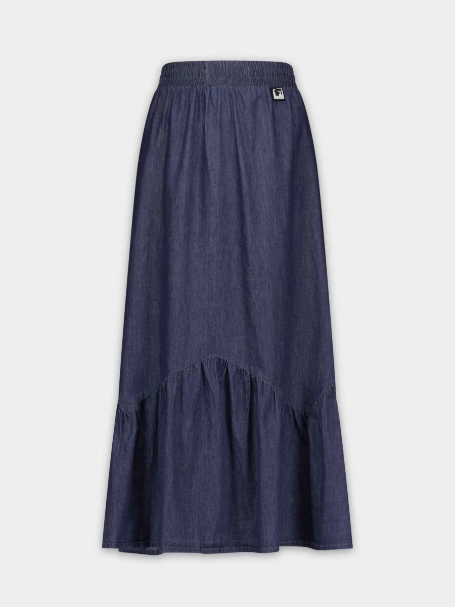 TTS Women's Scalloped Denim Maxi Skirt - Vintage Blue Long Skirt for Women